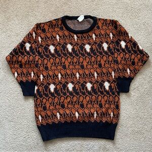 Vintage Geometric Pattern Knit Sweater Made In Canada Orange Black Acrylic Sz M